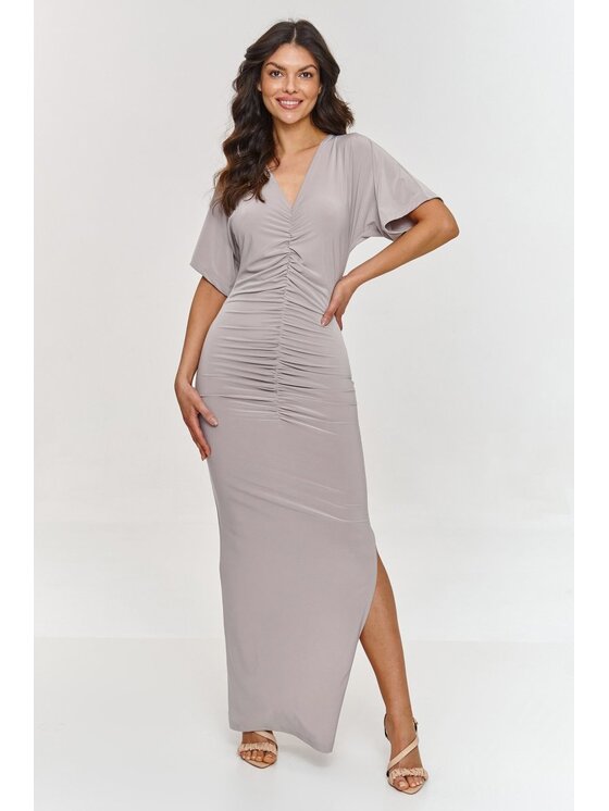 Makadamia Makadamia Sukienka koktajlowa M879 Beżowy Fitted Fit