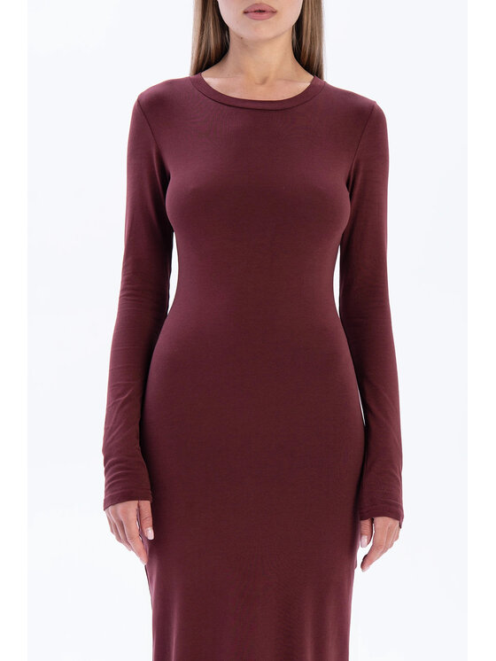 Nudyess Nudyess Sukienka dzianinowa Shape Maxi z gładkiej bawełny Bordowy Regular Fit