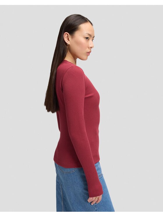 Lee Lee T-Shirt LS WAFFLE HENLEY Czerwony Slim Fit