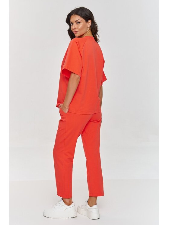 Makadamia Makadamia Dres m865 Koralowy Relaxed Fit