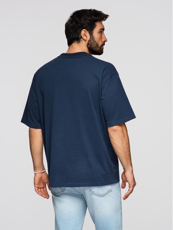Ombre Ombre T-Shirt OM-TSBC-0267 Granatowy Loose Fit