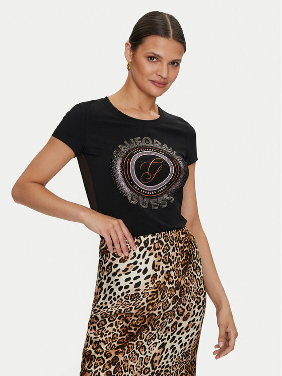Guess Guess Tričko Logo W4YI24 J1314 Čierna Slim Fit