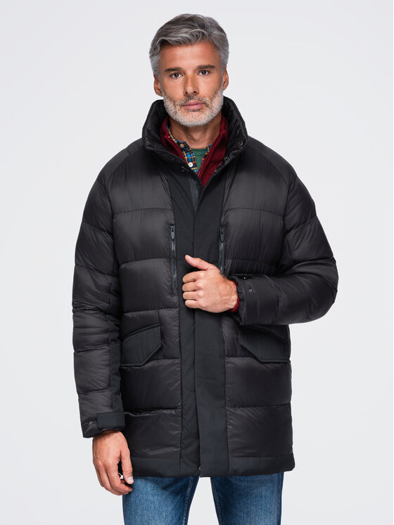 Ombre Ombre Kurtka zimowa OM-JALJ-0263 Czarny Regular Fit