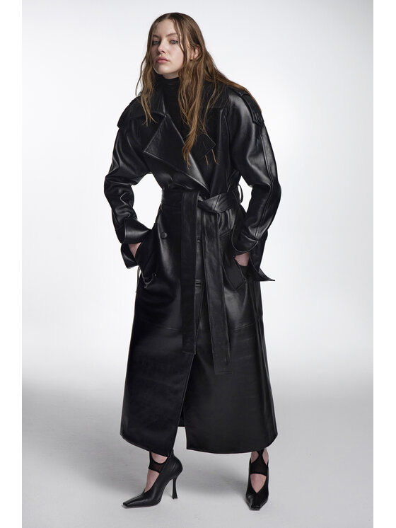Epuzer Epuzer Płaszcz przejściowy Phoebe leather Czarny Standard Fit