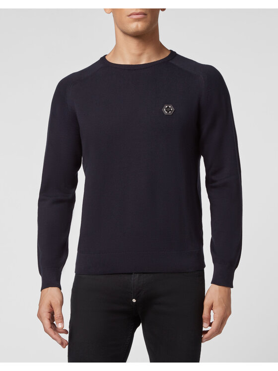 PHILIPP PLEIN PHILIPP PLEIN Sweter 10417 Granatowy Regular Fit