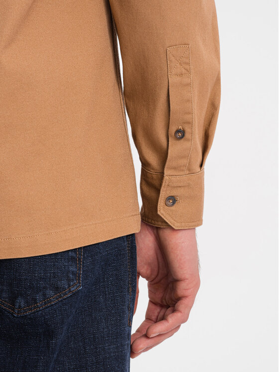 Ombre Ombre Koszula OM-SHCS-0146 Brązowy Regular Fit