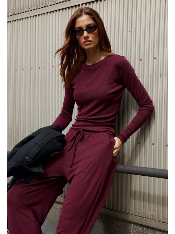 Mirons Mirons Komplet bluzka i spodnie soft Bordowy Regular Fit