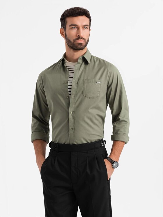 Ombre Ombre Košile OM-SHCS-0147 Khaki Regular Fit