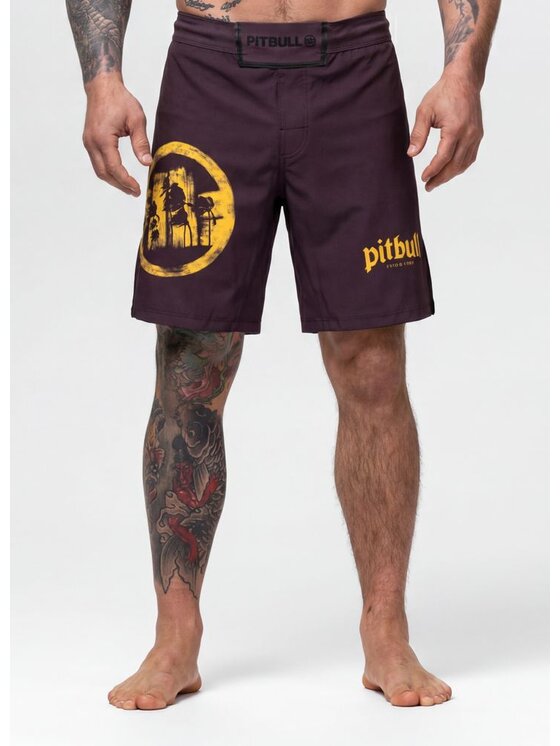 PITBULL PITBULL Szorty sportowe LOGO PALMS Brązowy Regular Fit