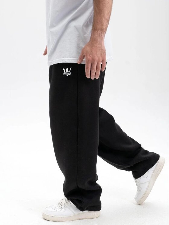 Jigga Wear Jigga Wear Spodnie dresowe Spodnie Dresowe Baggy Męskie Czarne Jigga Wear Haft Logo Drawcord L Czarny Baggy Fit