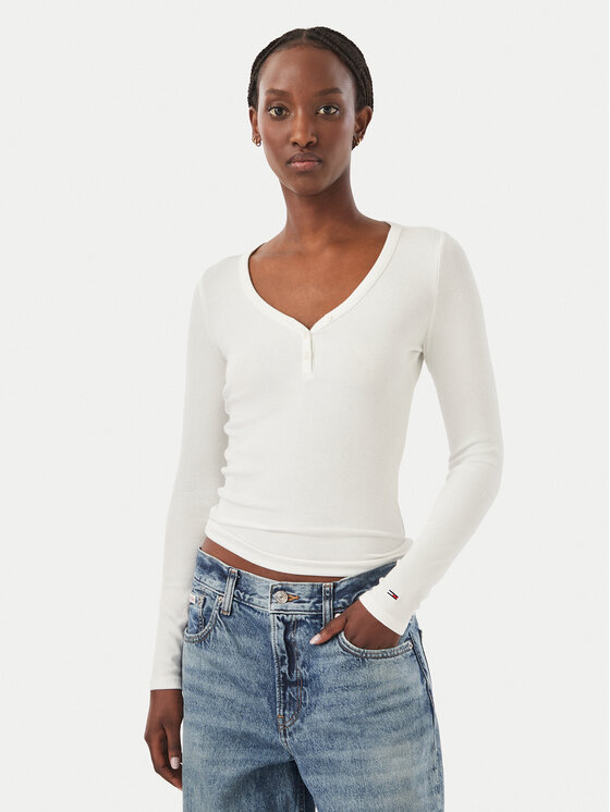 Tommy Jeans Tommy Jeans Блуза DW0DW23259 Бял Slim Fit