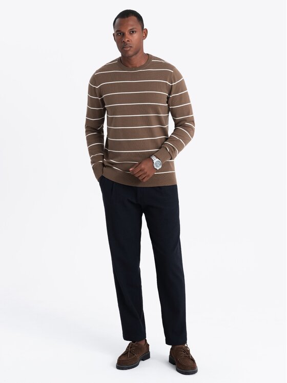 Ombre Ombre Sweter OM-SWSW-0143 Brązowy Regular Fit
