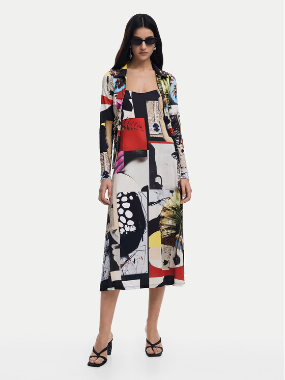 Desigual Desigual Kleid für den Alltag Newspaper Coll 25SWVK40 Bunt Regular Fit