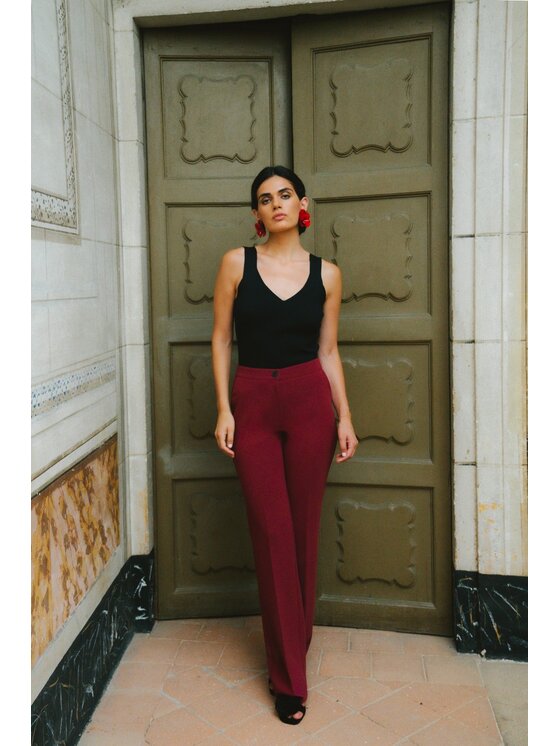 Stylove Stylove Spodnie garniturowe S418 Bordowy Wide Leg