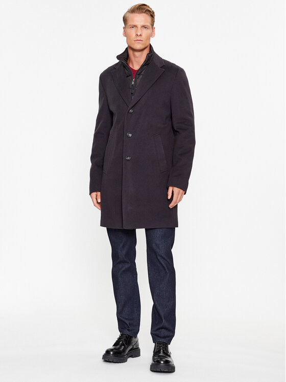 BOSS Boss Płaszcz wełniany H-Hyde-Bib-234 50502250 Granatowy Slim Fit