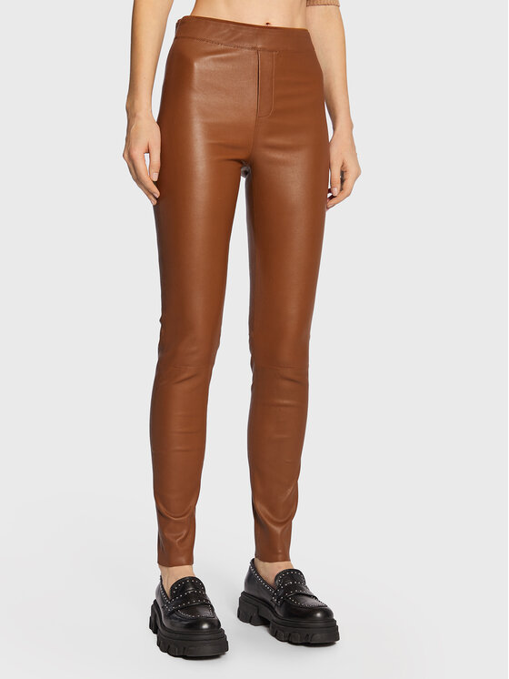 Remain Kožne hlače Snipe Leggings Leather RM1508 Smeđa Slim Fit