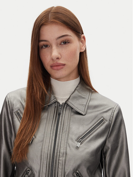 DKNY DKNY Jacke aus Kunstleder P4JJ6XJA Silberfarben Regular Fit