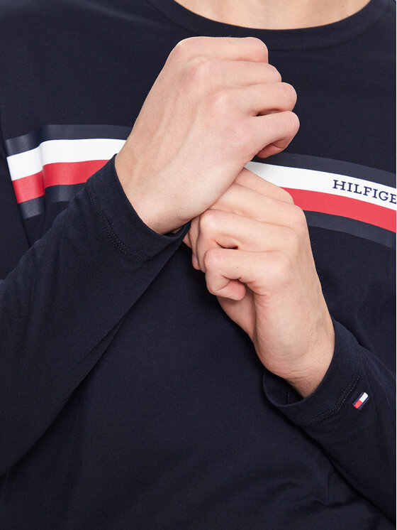 Tommy Hilfiger Tommy Hilfiger Hosszú ujjú Monotype Chest Stripe MW0MW32366 Sötétkék Slim Fit