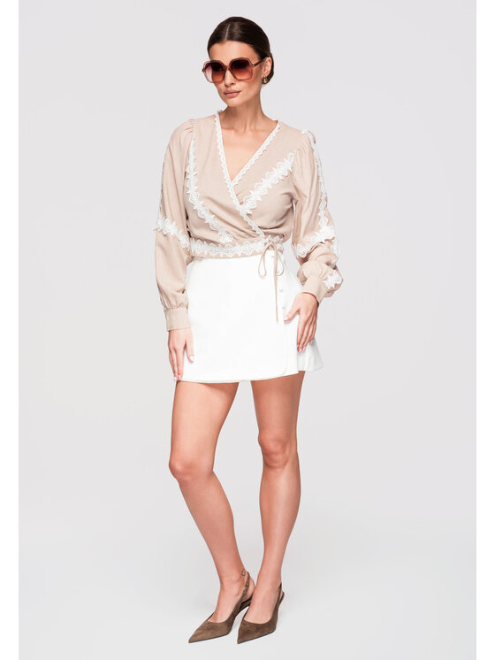 Ombre Ombre Bluzka OW-TS-E0033 Beżowy Slim Fit