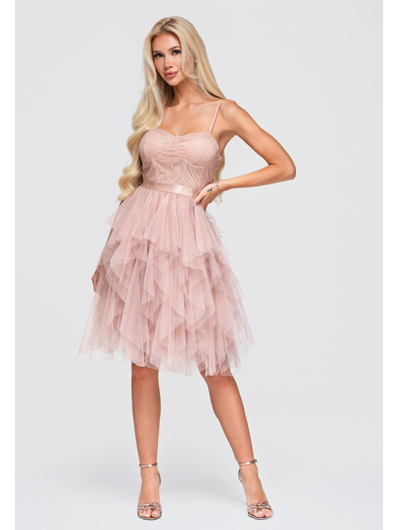 Ombre Ombre Sukienka wieczorowa LA-OM-DLR398 Beżowy Slim Fit