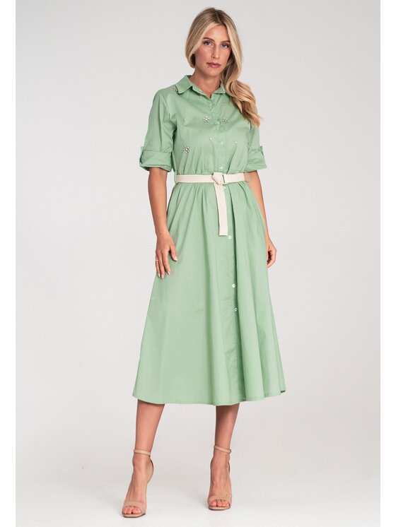 FIGL FIGL Košeľové šaty M1215 Zelená Flared Fit