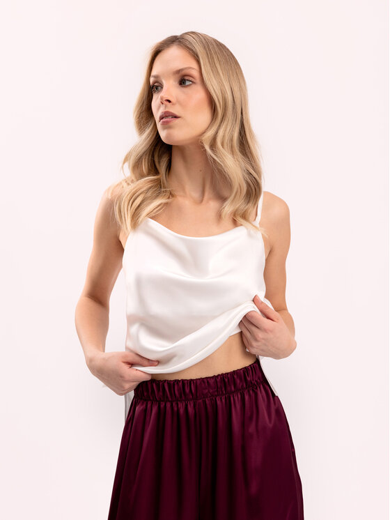 Cat&Cat Cat&Cat Top jedwabny z dekoltem woda Biały Regular Fit