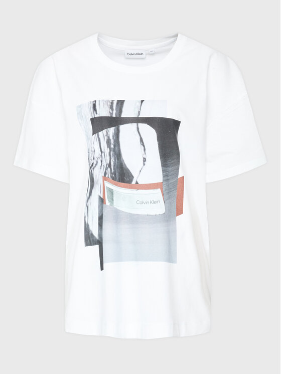 Calvin Klein Curve Majica Inclu Photo Print K20K205462 Bela Regular Fit