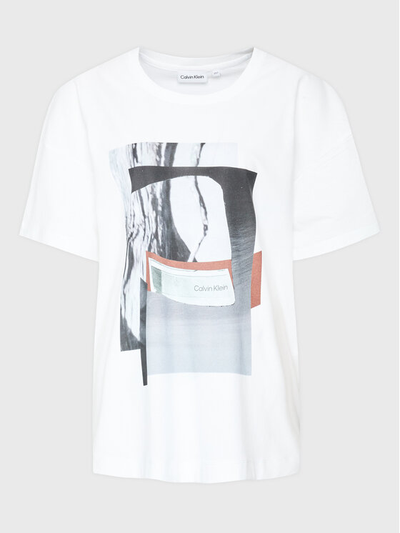 Calvin Klein Curve Tricou Inclu Photo Print K20K205462 Alb Regular Fit