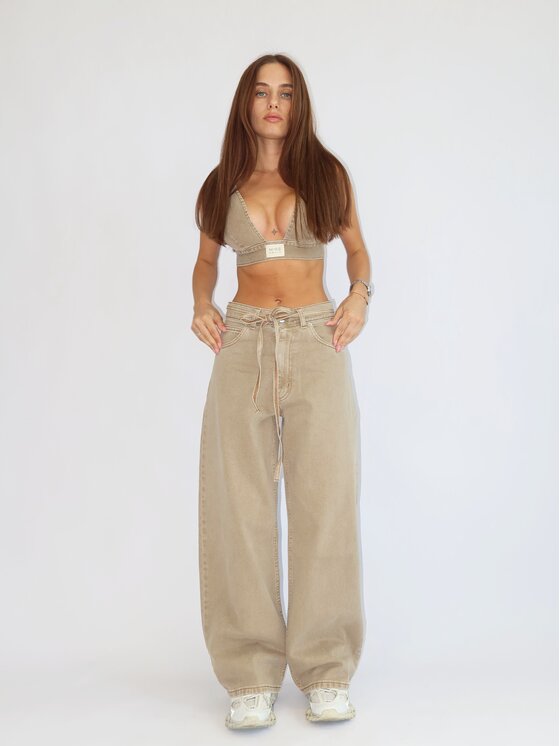 MissDenim MissDenim Spodnie damskie Baggy Fit Beżowy Baggy Fit