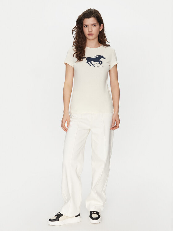 Mustang Mustang Тишърт Loa 1016136 Екрю Slim Fit