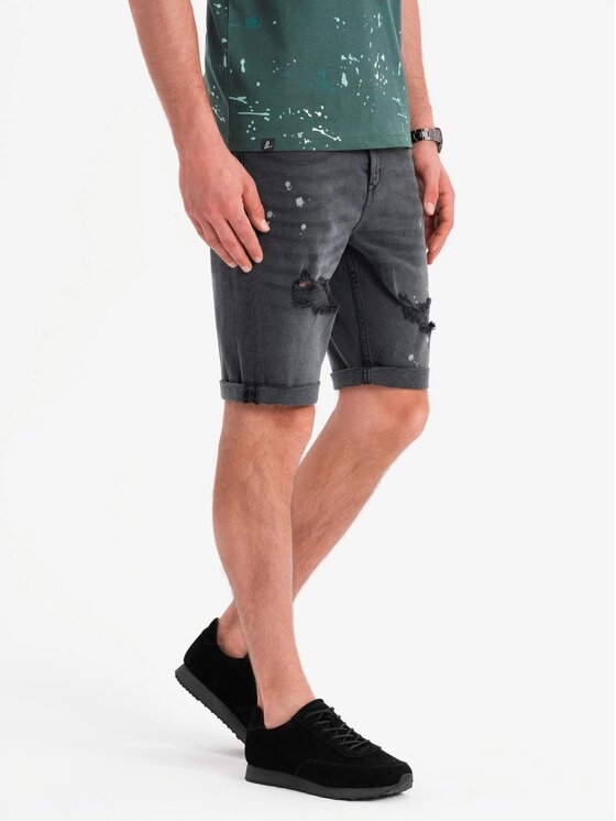 Ombre Ombre Szorty jeansowe OM-SRDS-0186 Szary Classic Fit
