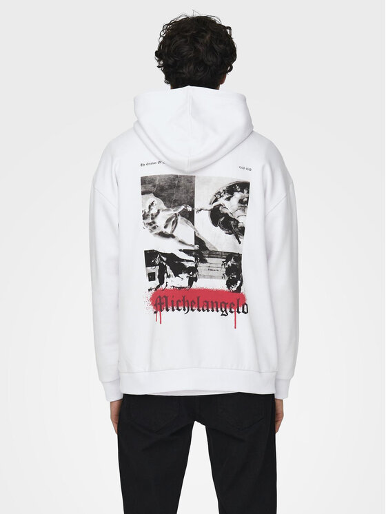 Only & Sons Only & Sons Суитшърт Apoh 22028208 Бял Relaxed Fit
