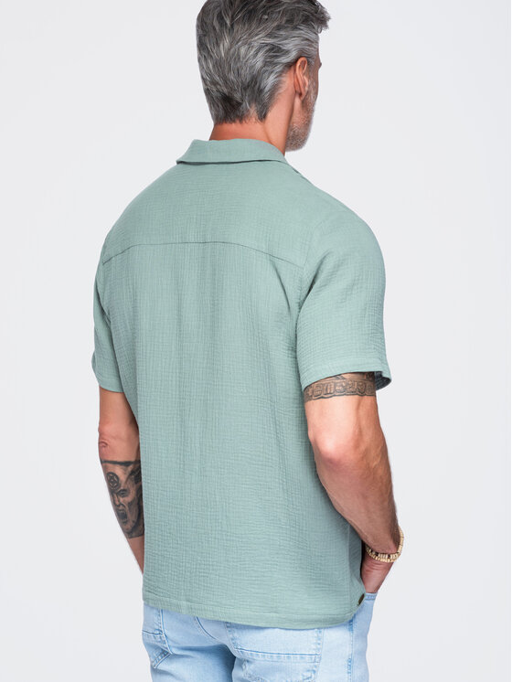 Ombre Ombre Koszula OM-SHSS-0223 Zielony Regular Fit