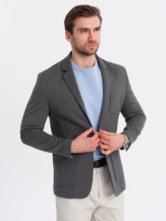 Ombre Ombre Marynarka OM-BLZB-0101 Szary Slim Fit