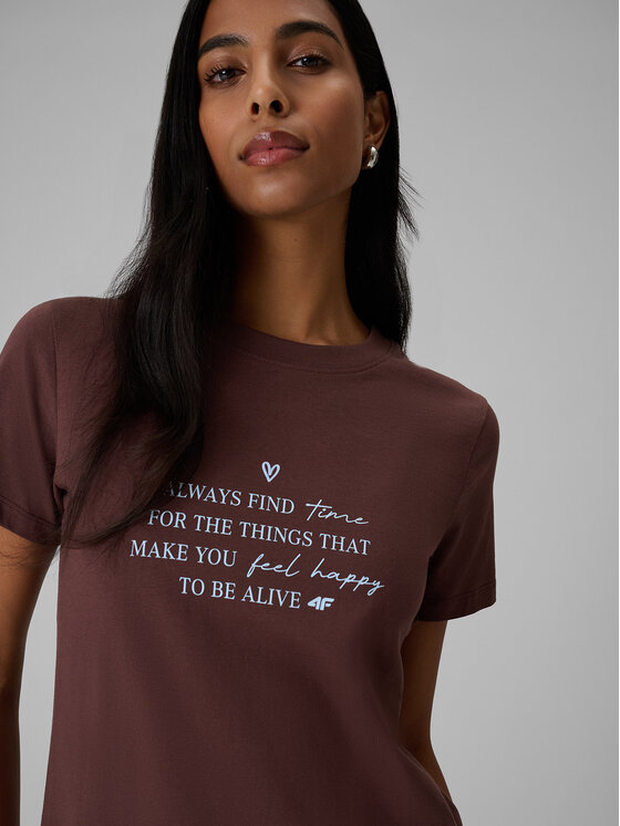 4F 4F T-Shirt SELF LOVE Brązowy ciemny Regular Fit