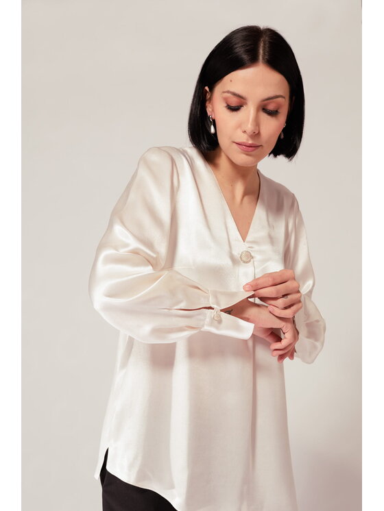 EMOI EMOI Bluzka Elegancka satynowa ecru Écru Feminine Fit