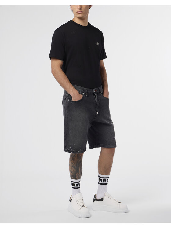 PHILIPP PLEIN PHILIPP PLEIN Szorty jeansowe 29790 Czarny Regular Fit