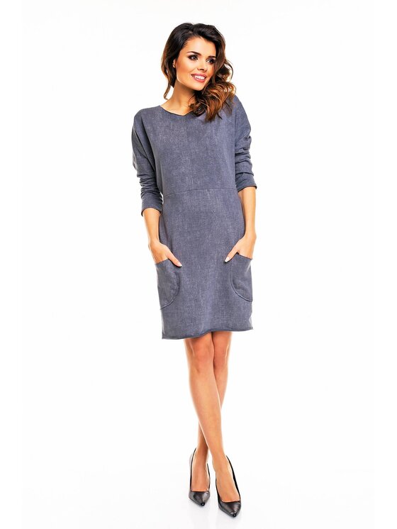 Awama Awama Sukienka codzienna A133 Szary Basic Fit