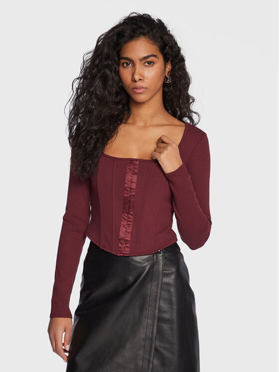 Guess Blúzka W3RP18 KB9E2 Bordová Slim Fit