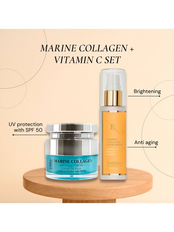 Erthskin London Erthskin London Kolagen Morski SPF50 Krem na Dzień 50ml +WITAMINA C + SERUM KOLAGEN-ELIXIR 60ML Krem na dzień i na noc