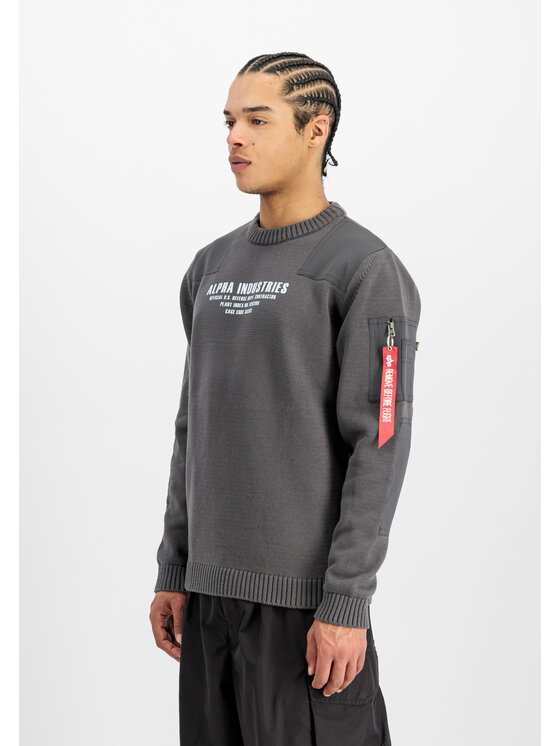Alpha Industries Alpha Industries Bluza Military Knit Sweatshirt Szary Regular Fit