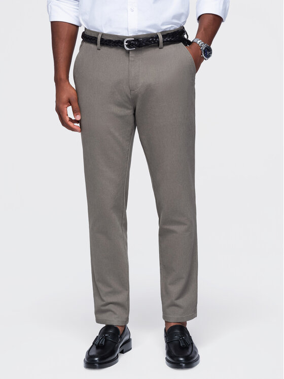 Ombre Ombre Chinosy OM-PACP-0308 Beżowy ciemny Slim Fit