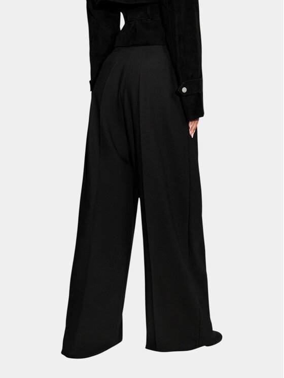 MADE BY SOCIETY MADE BY SOCIETY Spodnie materiałowe Pantaloni WIDE FALL - P27223 Czarny Basic Fit