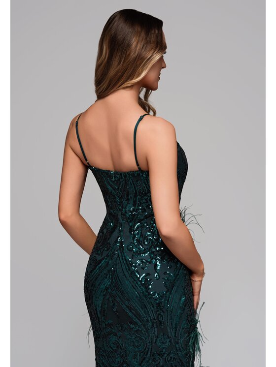 Ombre Ombre Sukienka wieczorowa LA-OM-DLR106 Zielony Regular Fit