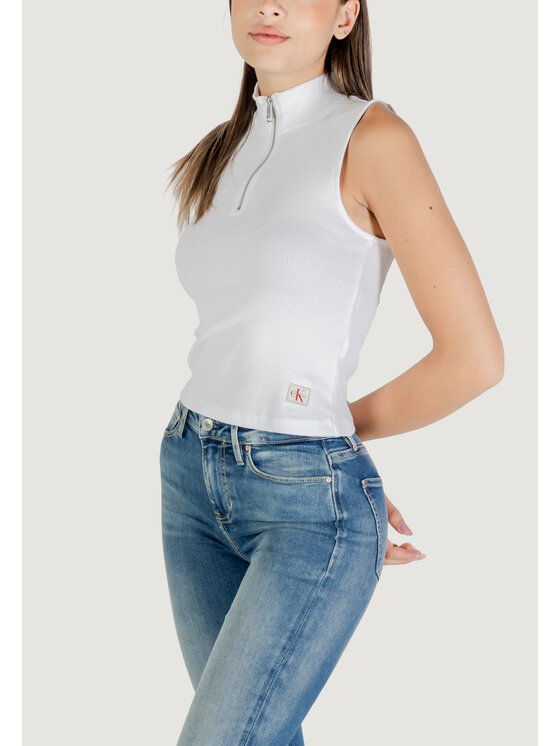 Calvin Klein Jeans Calvin Klein Jeans T-Shirt A- WOVEN LABEL SL QZ Λευκό Casual Fit