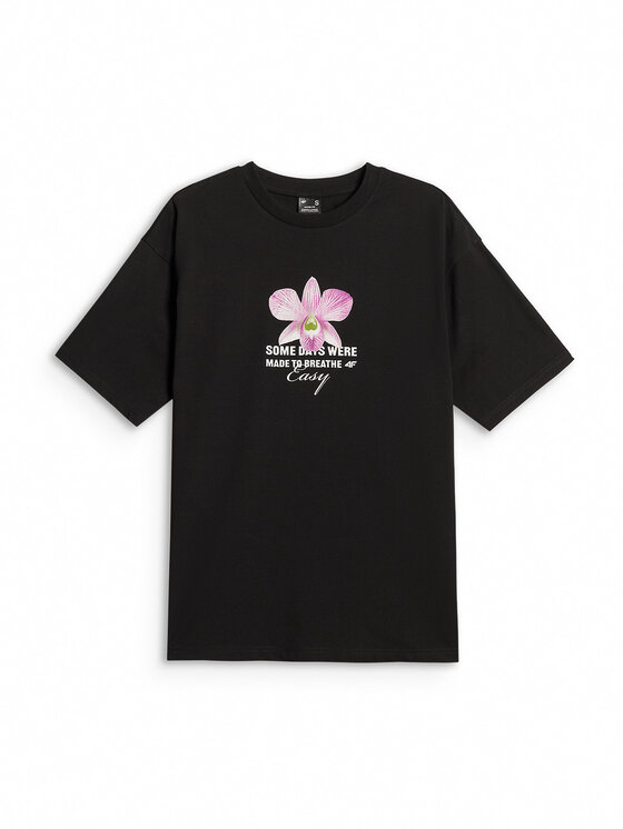 4F 4F T-Shirt TROPIC ORCHID Czarny Loose Fit