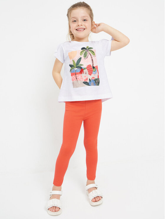 Mayoral Mayoral Komplet t-shirt i legginsy 3783 Pomarańczowy Regular Fit