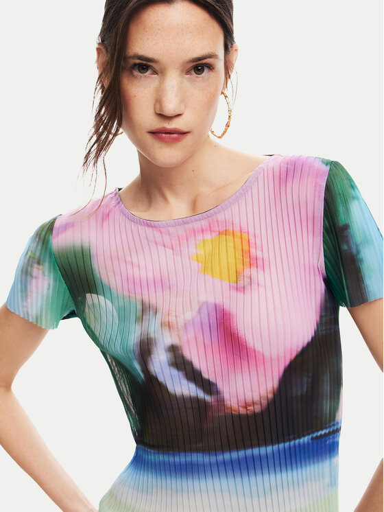 Desigual Desigual T-shirt Plisa 24WWTK95 Šarena Slim Fit