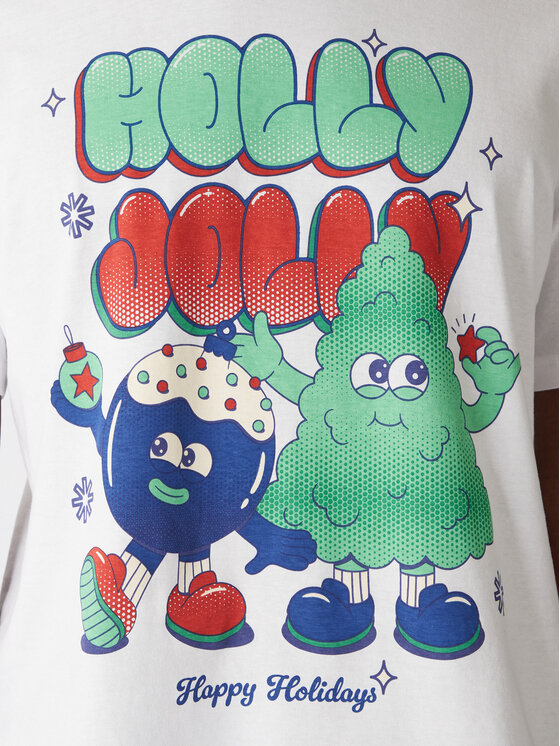 Jack & Jones Jack & Jones Marškinėliai Holiday Cartoon 12287550 Balta Relaxed Fit