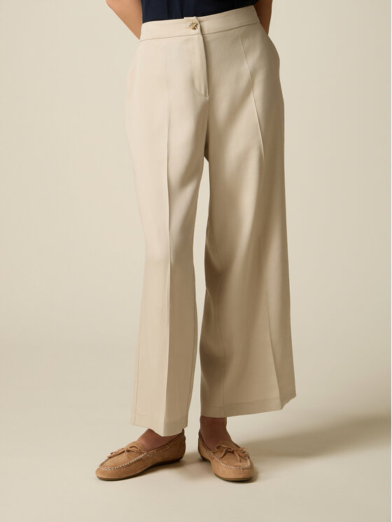 Oltre Oltre Spodnie materiałowe P03JR109363N021 Kremowy Baggy Fit